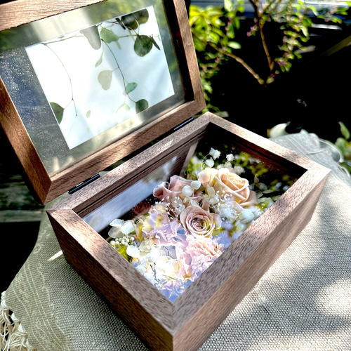 ガラスフォトフレームボックス ドライフラワー プリザーブドアレンジ
