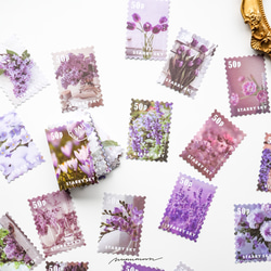 切手風　お花のフレークシール　50枚　purple rain　[AY205] 5枚目の画像