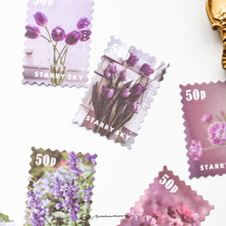 切手風　お花のフレークシール　50枚　purple rain　[AY205] 3枚目の画像