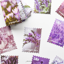 切手風　お花のフレークシール　50枚　purple rain　[AY205] 4枚目の画像