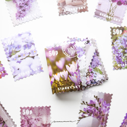 切手風　お花のフレークシール　50枚　purple rain　[AY205] 2枚目の画像