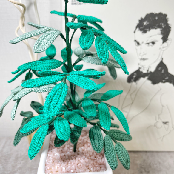 かぎ針編みの植物　ベンジャミングリーン 3枚目の画像