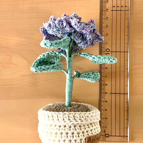 編み花・紫陽花・鉢植え・ピンクミックス・あみぐるみ・枯れない花