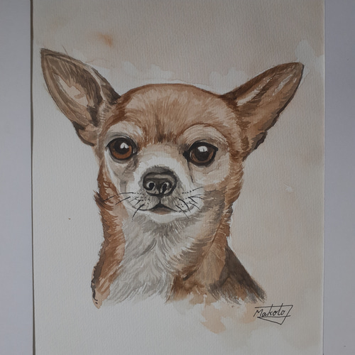 水彩画 チワワ 絵画 makochin 通販｜Creema(クリーマ) 16048669
