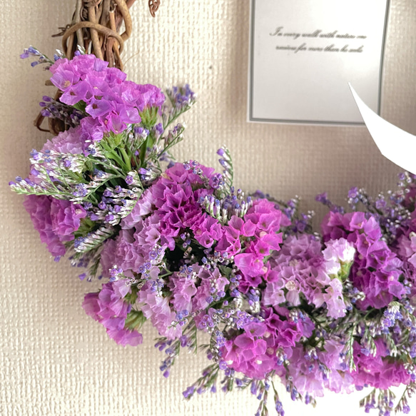 スターチスのハーフリース　リース　ピンク　紫　プレゼント　お祝い　引越し祝い　結婚祝い 4枚目の画像