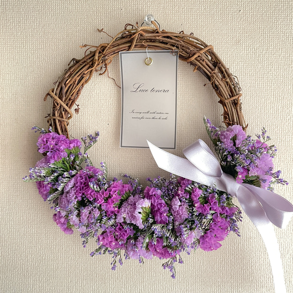 スターチスのハーフリース　リース　ピンク　紫　プレゼント　お祝い　引越し祝い　結婚祝い 2枚目の画像