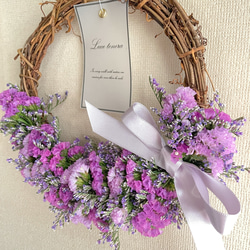 スターチスのハーフリース　リース　ピンク　紫　プレゼント　お祝い　引越し祝い　結婚祝い 7枚目の画像