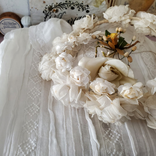 フランスアンティーク 布花ヘッドリース ティアラ その他 フランスアンティーク 布花ヘッドリース ティアラ その他