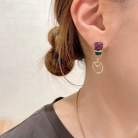 purple×navy パレット カボション ピアス / イヤリング 10枚目の画像