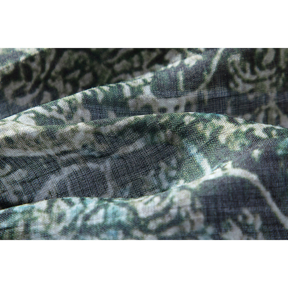 プリントリネンスカート　涼しげなグリーン系プリント　ゴムウエストスカート　裏地付き　S-XLサイズ　L238　 9枚目の画像