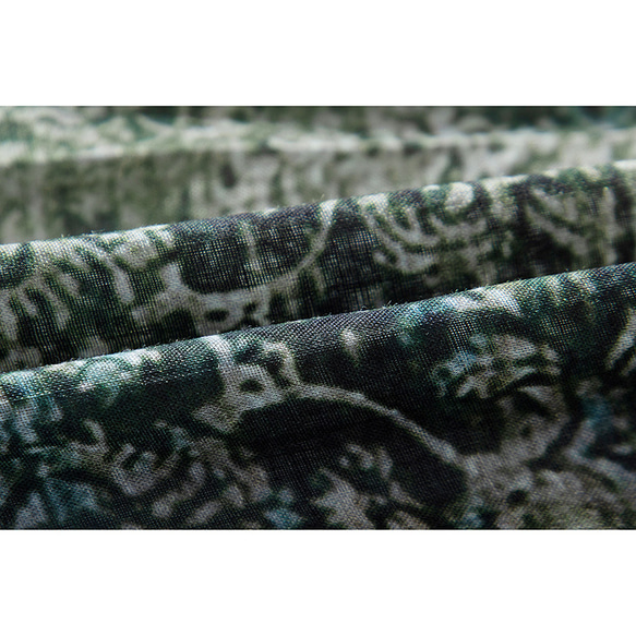 プリントリネンスカート　涼しげなグリーン系プリント　ゴムウエストスカート　裏地付き　S-XLサイズ　L238　 8枚目の画像
