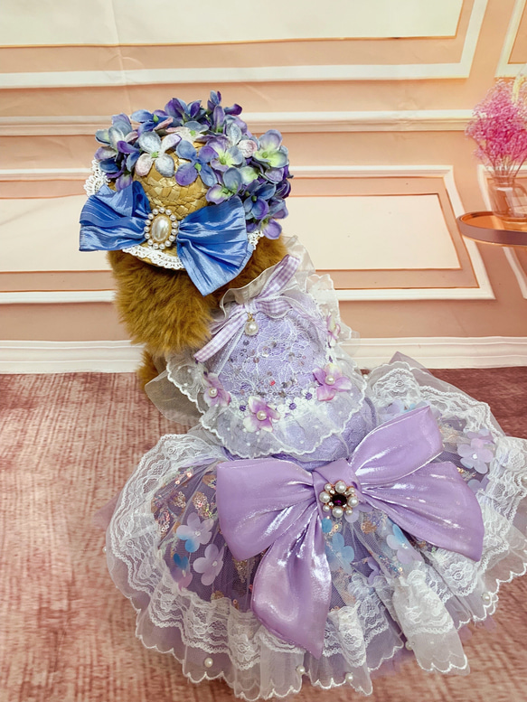 犬猫うさちゃん服　大人きれいめ紫陽花ドレス 6枚目の画像