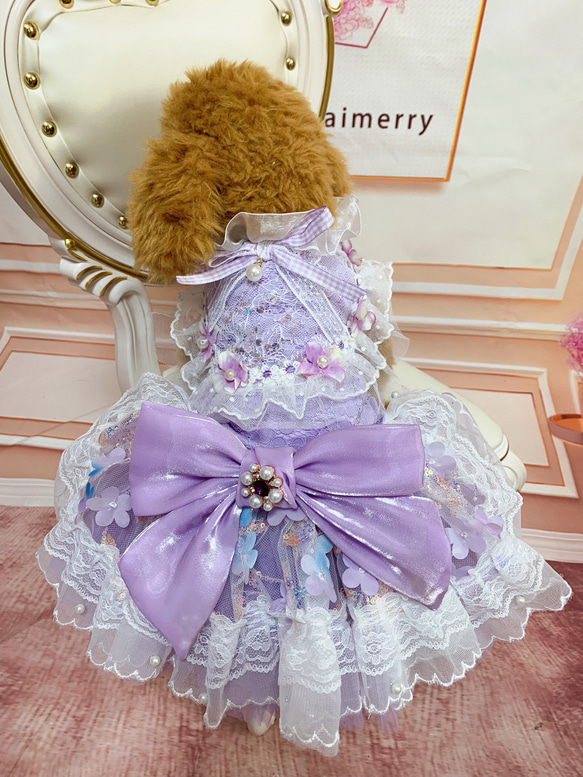 犬猫うさちゃん服　大人きれいめ紫陽花ドレス 16枚目の画像