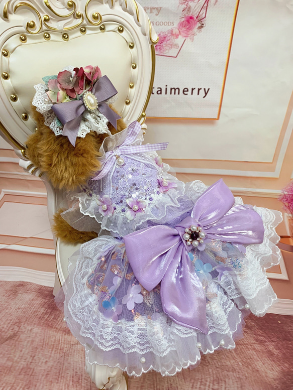 犬猫うさちゃん服　大人きれいめ紫陽花ドレス 3枚目の画像