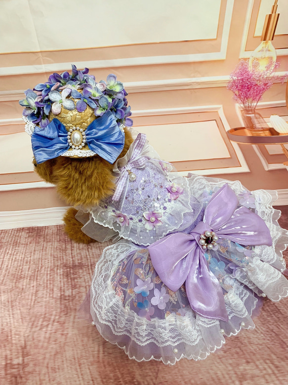 犬猫うさちゃん服　大人きれいめ紫陽花ドレス 7枚目の画像