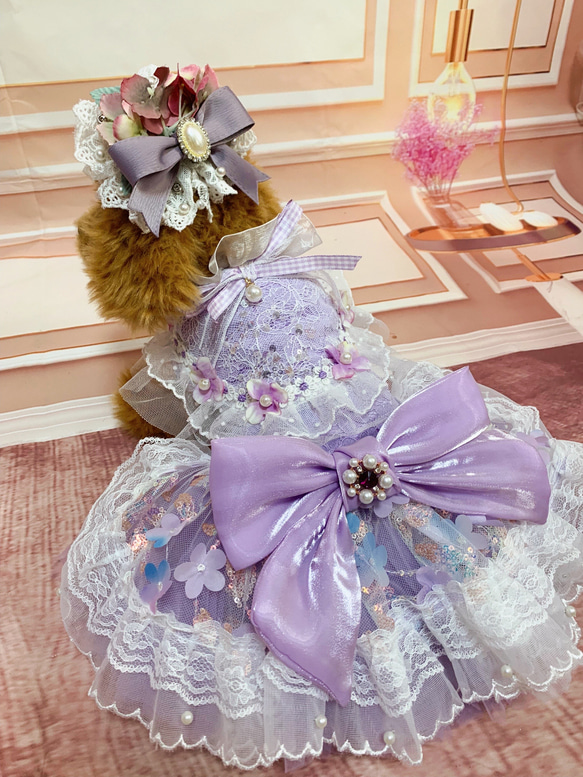 犬猫うさちゃん服　大人きれいめ紫陽花ドレス 13枚目の画像