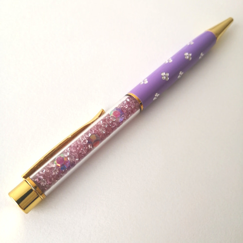 キラキラ ビーズボールペン❀花の刻印❀パステルカラー