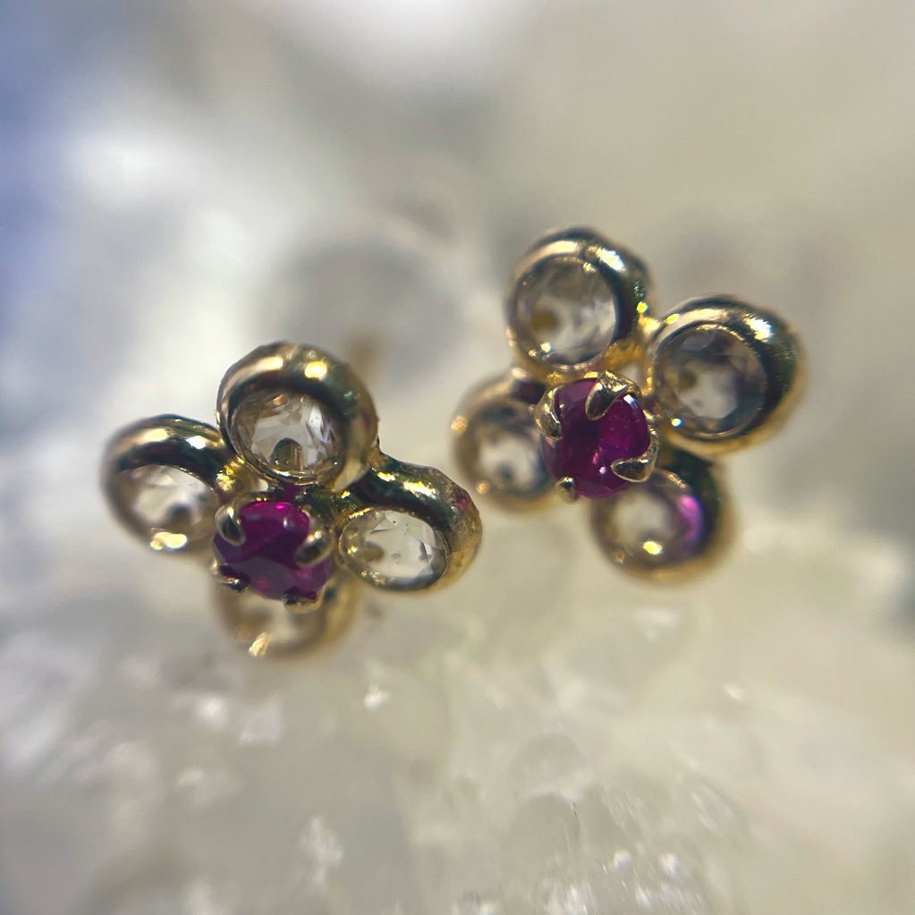 K10 ルビー トパーズ クローバー シンプル 宝石質 四つ葉　ギフト　ご褒美　送料無料