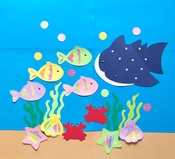 【夏の壁面飾り】大きめジンベイザメがポイント！海の仲間たち 7枚目の画像