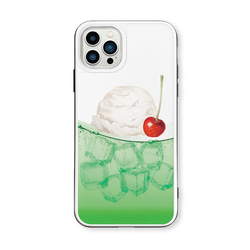 メロンクリームソーダ　iPhoneケース　強化ガラスケース 1枚目の画像