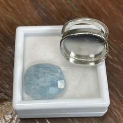 ミルキーアクアマリン　オーバル　チェックカット 10ct  シルバーSV925リング 6枚目の画像