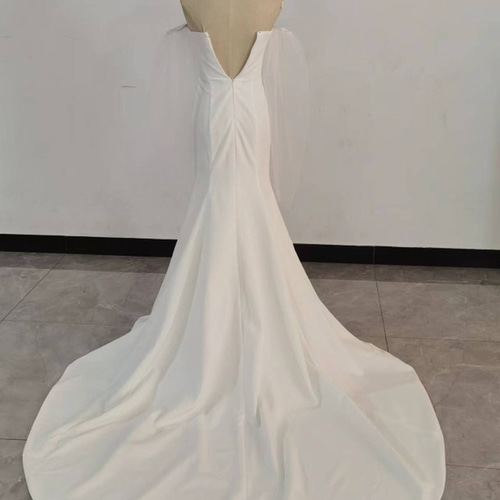 フランス風 ベアトップ ウエディングドレス 前撮り 取り外し可能 長袖  