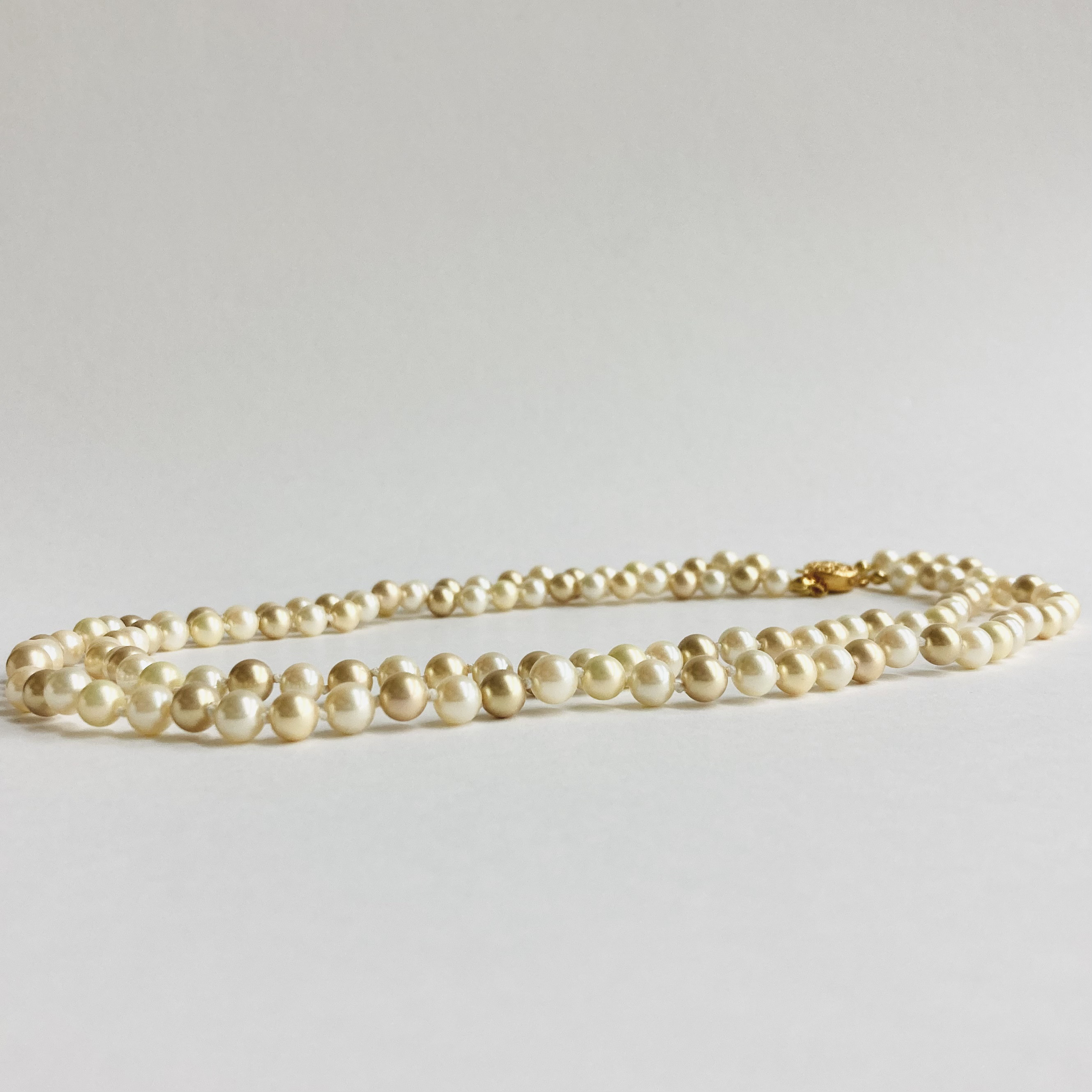 ガラスパールオールノット2連ネックレス/6mm約45cm/約51cm/イエローmix/G/made in japan