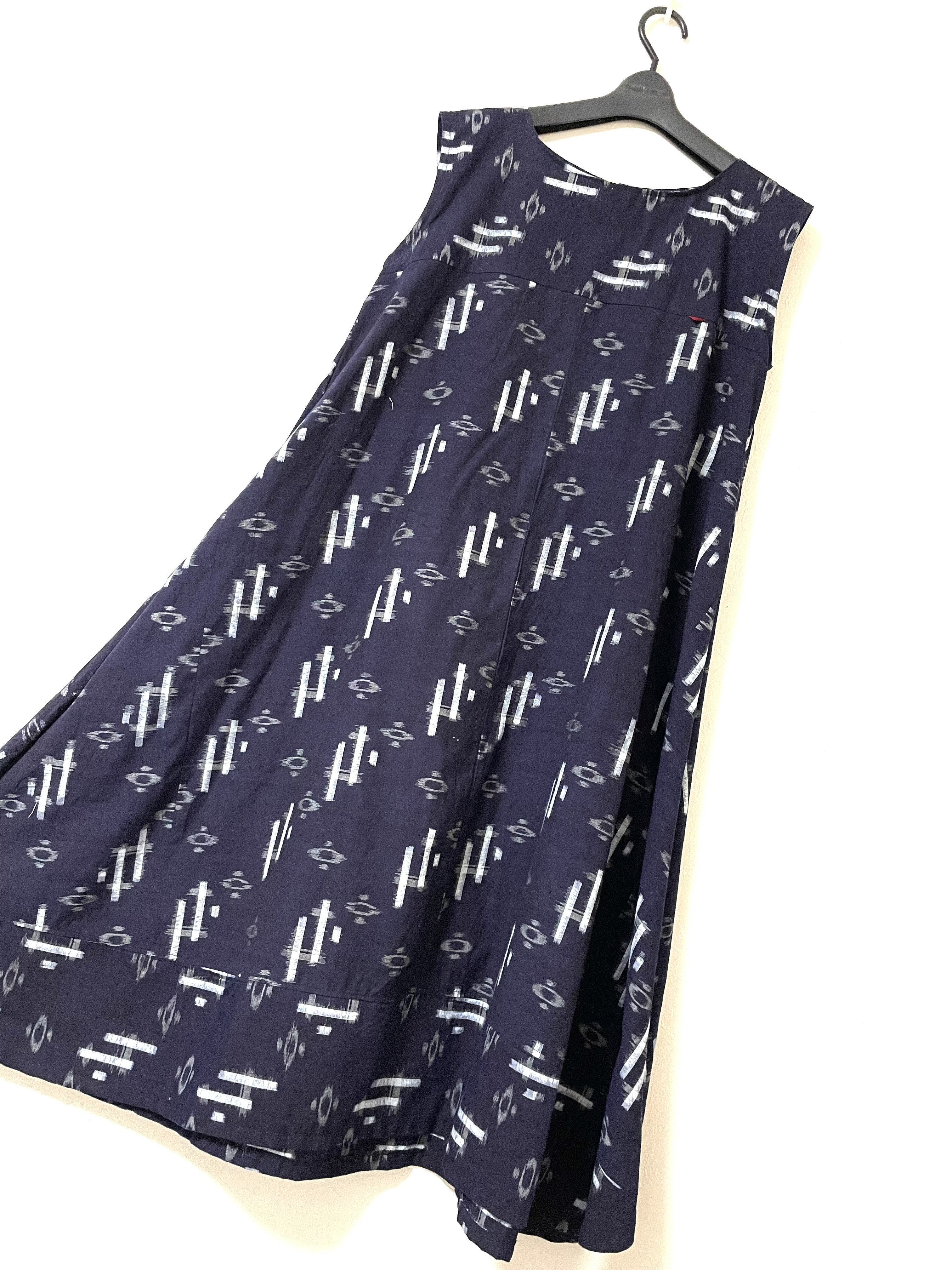 送料無料 着物 リメイク 絣 木綿 フレア ロングワンピース ハンドメイド