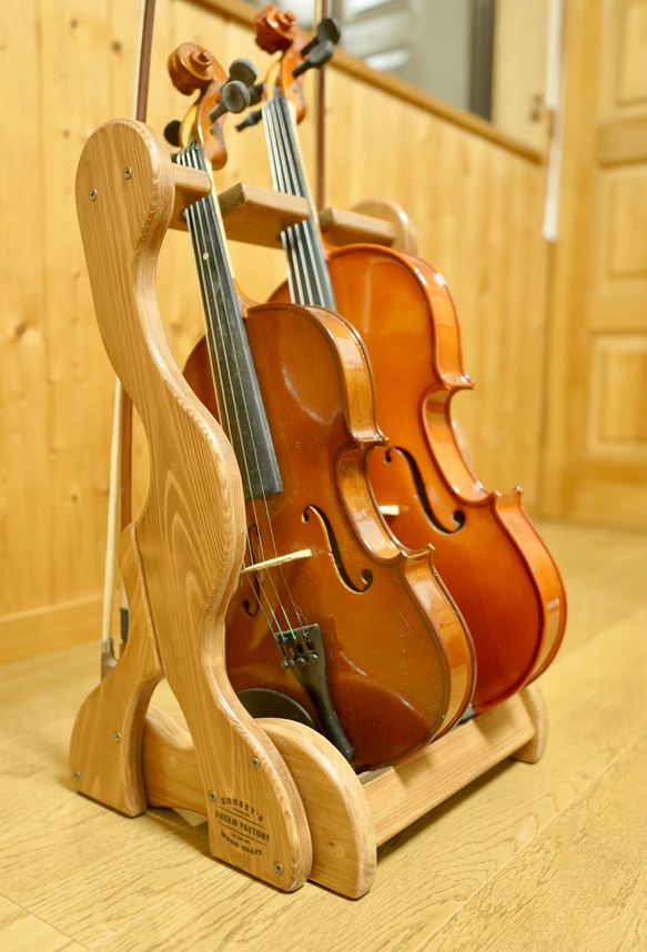 【24時間以内に発送】手作り木工　木製バイオリン・ヴィオラスタンド （チーク） 1枚目の画像