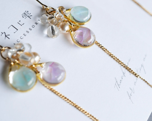 送料無料〗ピアス イヤリング 紫陽花とミントグリーンの耳飾り