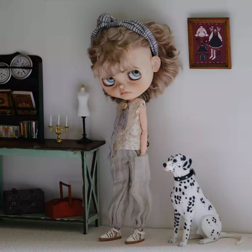 ブライス服 綿麻 3点セットベストパンツ ドール服 ob22ob24ドール衣装