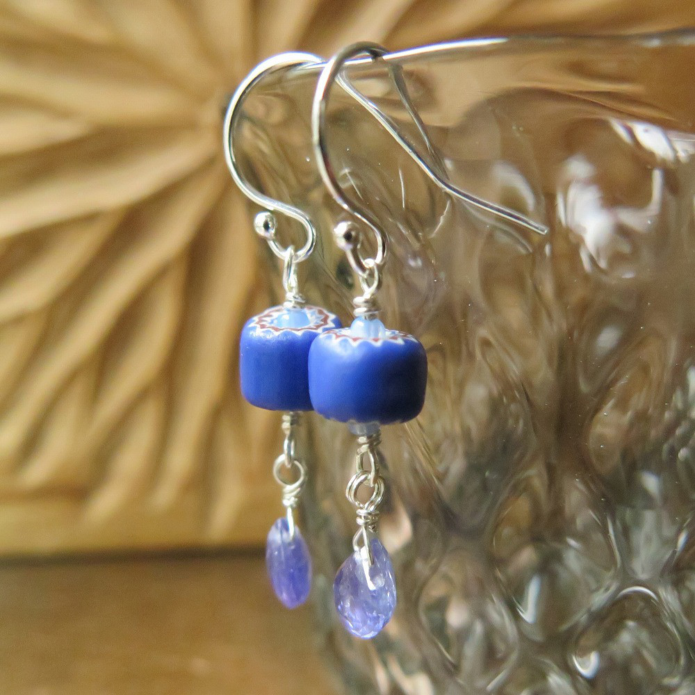 アンティーク　シェブロン　瑠璃紺　＋　タンザナイト　ピアス＆イヤリング　百世 momotose（西）