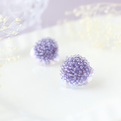 紫陽花 ビーズとスパンコール イヤリング・ピアス 3枚目の画像