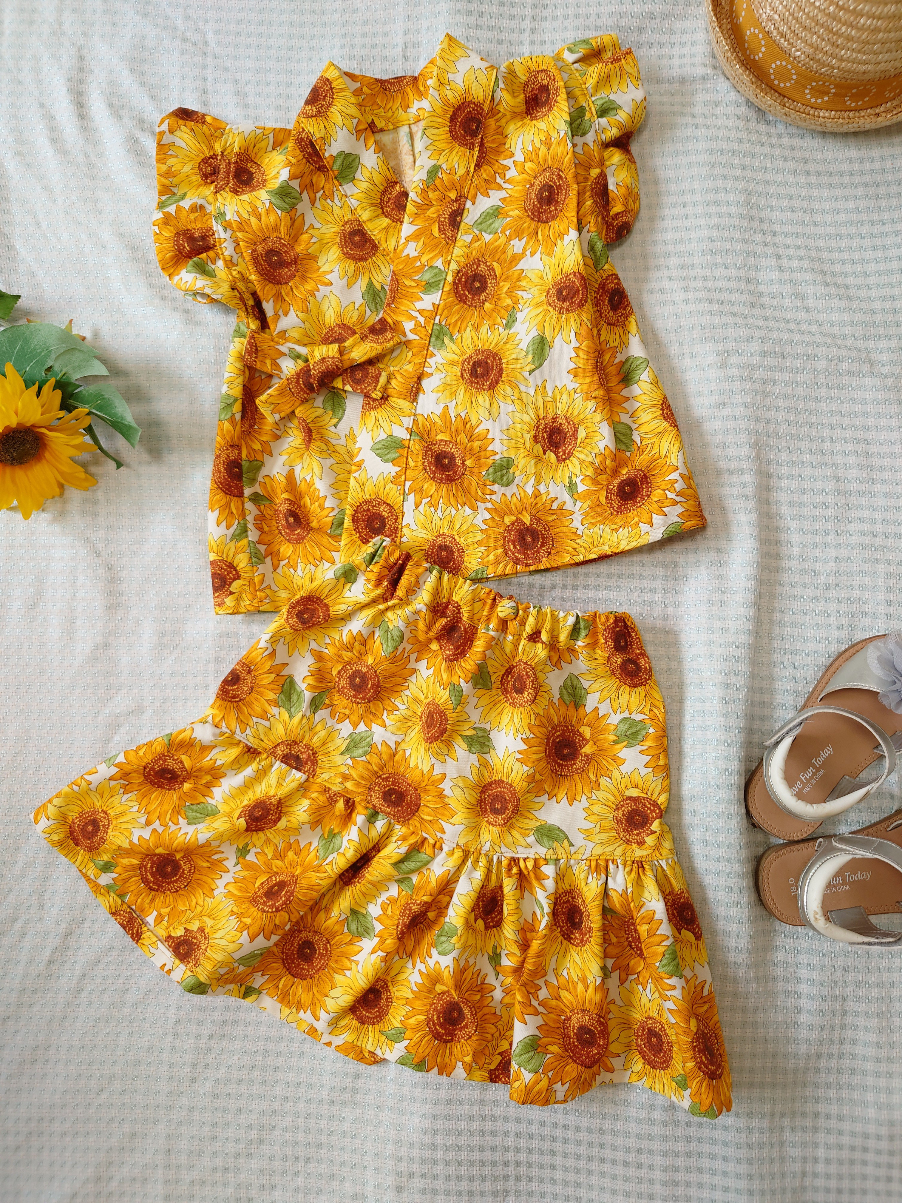 ☆110cm☆　3色から選べる♪　ひまわり甚平　スカートタイプ