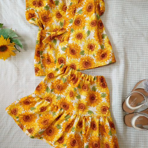 ☆110cm☆ 3色から選べる♪ ひまわり甚平 スカートタイプ 子供服