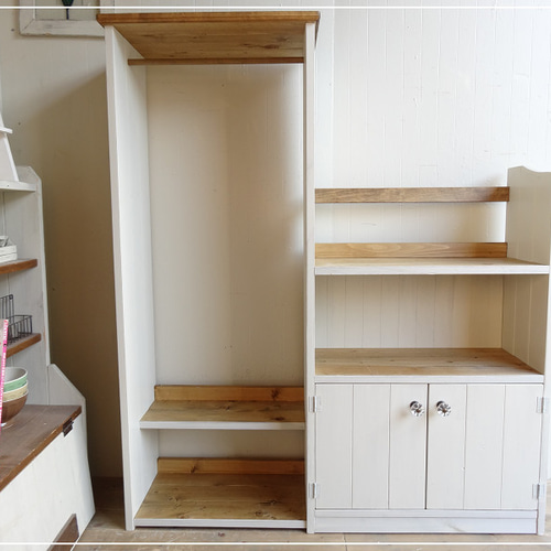 サイズオーダー可！○２扉付キッズハンガーラック&キャビネット