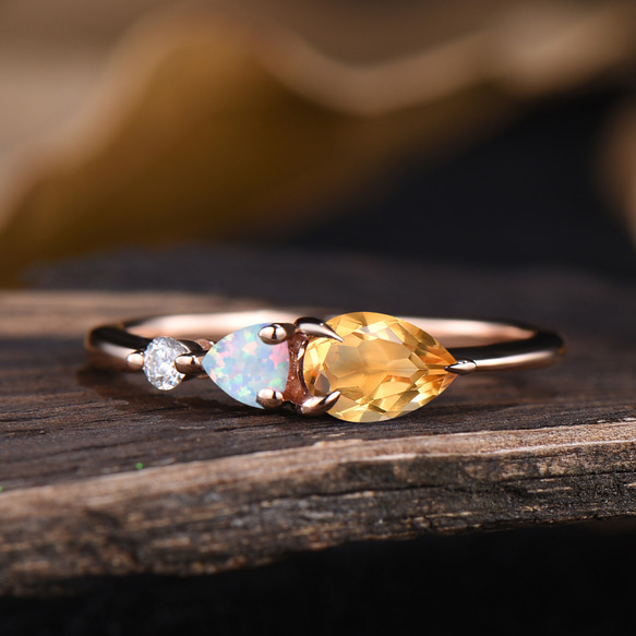 11 月の誕生石天然シトリン結婚指輪 10 月の誕生石ホワイトオパール