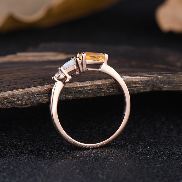 11 月の誕生石天然シトリン結婚指輪 10 月の誕生石ホワイトオパールリングユニークな誕生日ジュエリーブライダルギフト 2枚目の画像