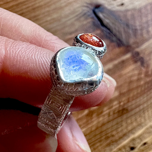 ムーンストーン×サンストーン純銀リング 指輪・リング Sakura 通販