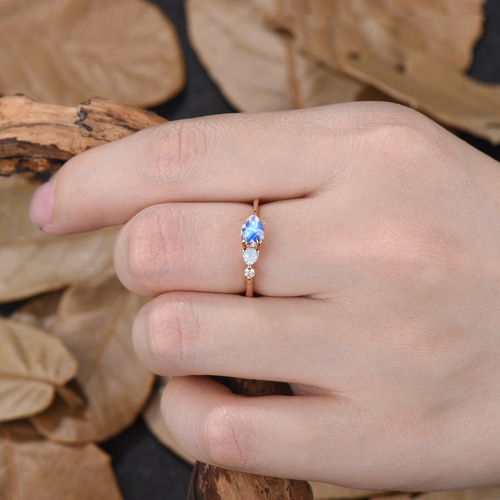 6 月の誕生石ナチュラルブルームーンストーン結婚指輪 10 月の
