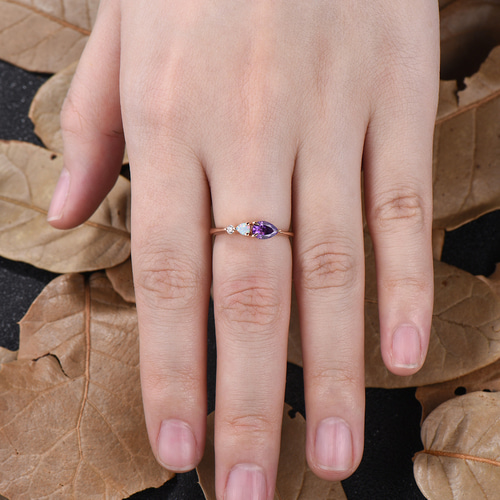 2 月の誕生石 天然アメジストの婚約指輪 10 月の誕生石 オパール