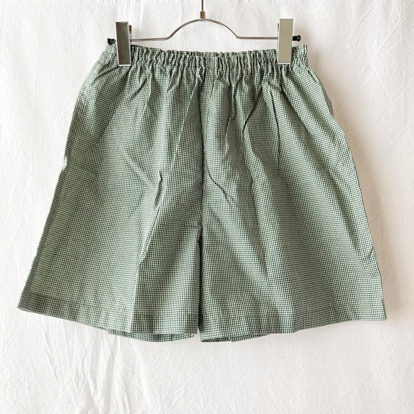 ★免運費★可愛寬鬆短褲：M（混色方格布：綠色） 第1張的照片