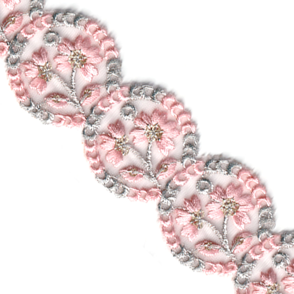 [ 353 ] インド刺繍 リボン コーラル 花柄 丸 幅:4cm 1枚目の画像