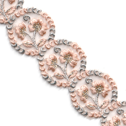 [ 355 ] コーラル 花柄 丸 幅:4cm インド刺繍 リボン 1枚目の画像