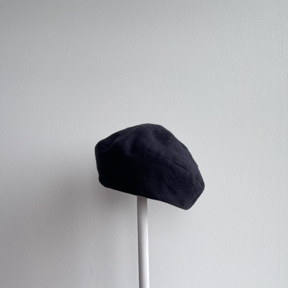 58cm サニーサークルベレー  大人可愛い 夏の帽子 コットンリネン 黒 ブラックベレー  屋内帽子 3枚目の画像