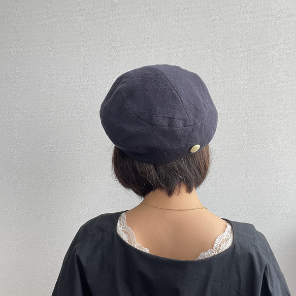 58cm サニーサークルベレー  大人可愛い 夏の帽子 コットンリネン 黒 ブラックベレー  屋内帽子 12枚目の画像