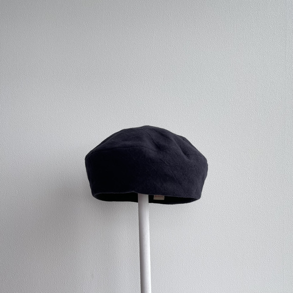 58cm サニーサークルベレー  大人可愛い 夏の帽子 コットンリネン 黒 ブラックベレー  屋内帽子 2枚目の画像