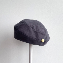 【受注製作】サニーサークルベレー  大人可愛い 帽子 コットンリネン グレー ベレー帽  屋内帽子 大きい 小さい 4枚目の画像