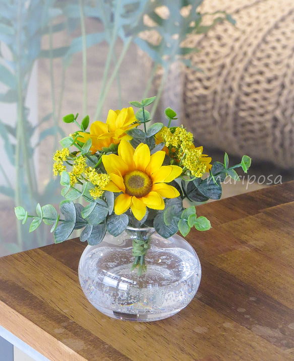 ⑤夏花【flower*summer】ひまわり シーグラスアート （夏の青空と  