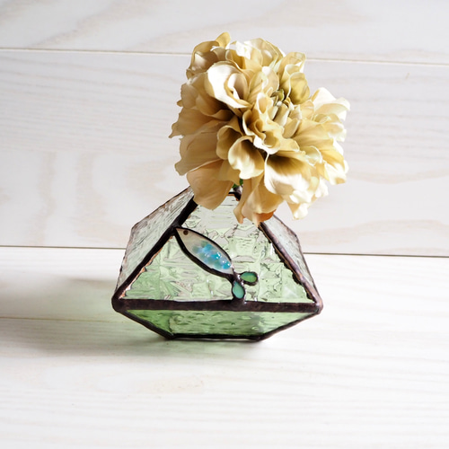 ステンドグラス夏の水面の一輪挿し（お花付き） 一輪挿し・花瓶・花器